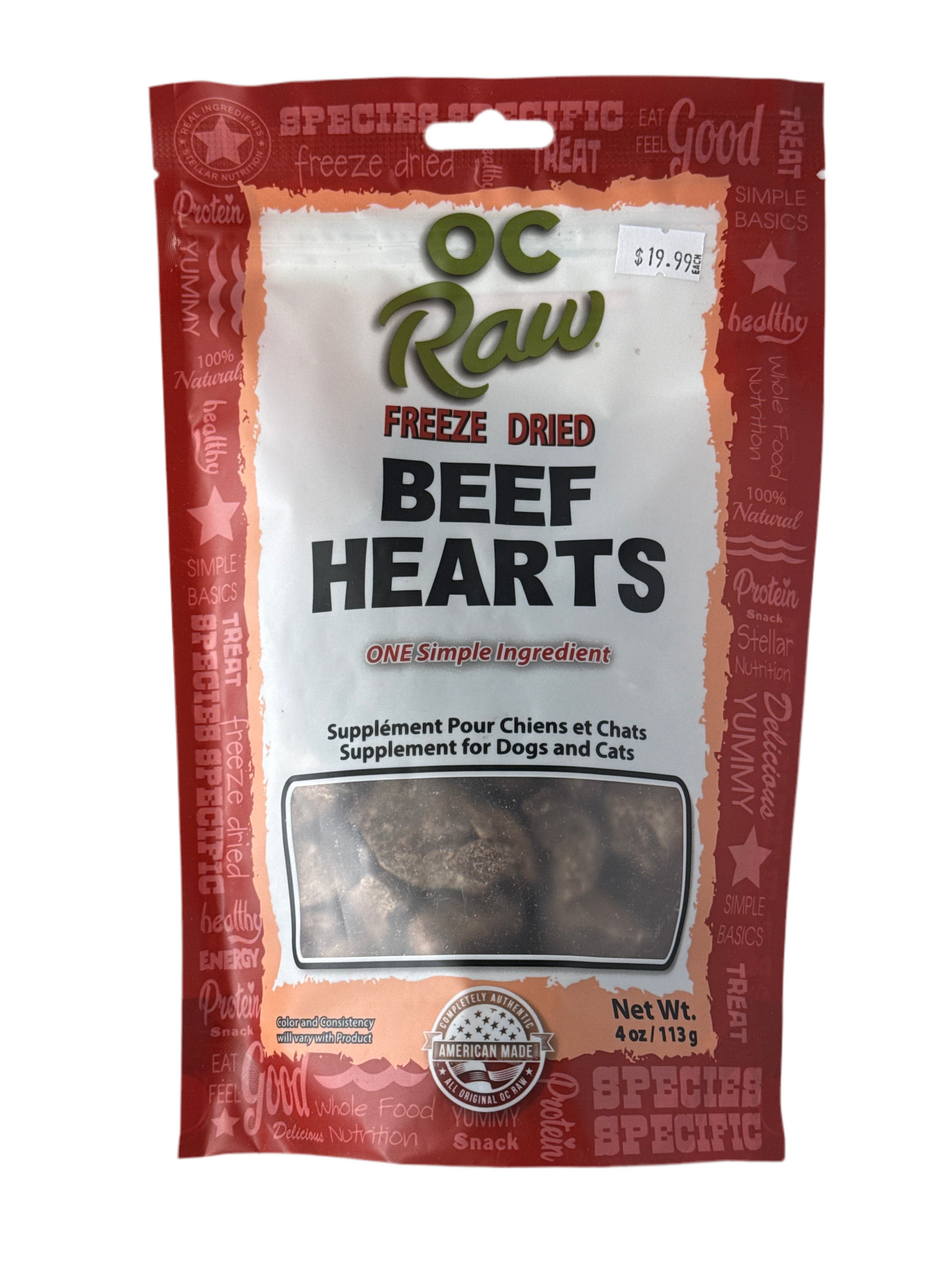 OC Raw Dog Treat FD Beef Hearts 4 oz