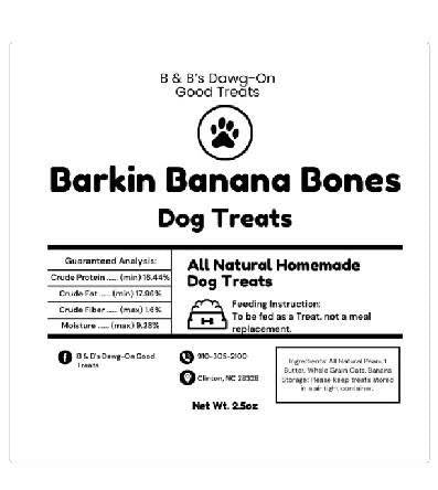 B&B Barkin Banana Bones Dog Treats 4oz