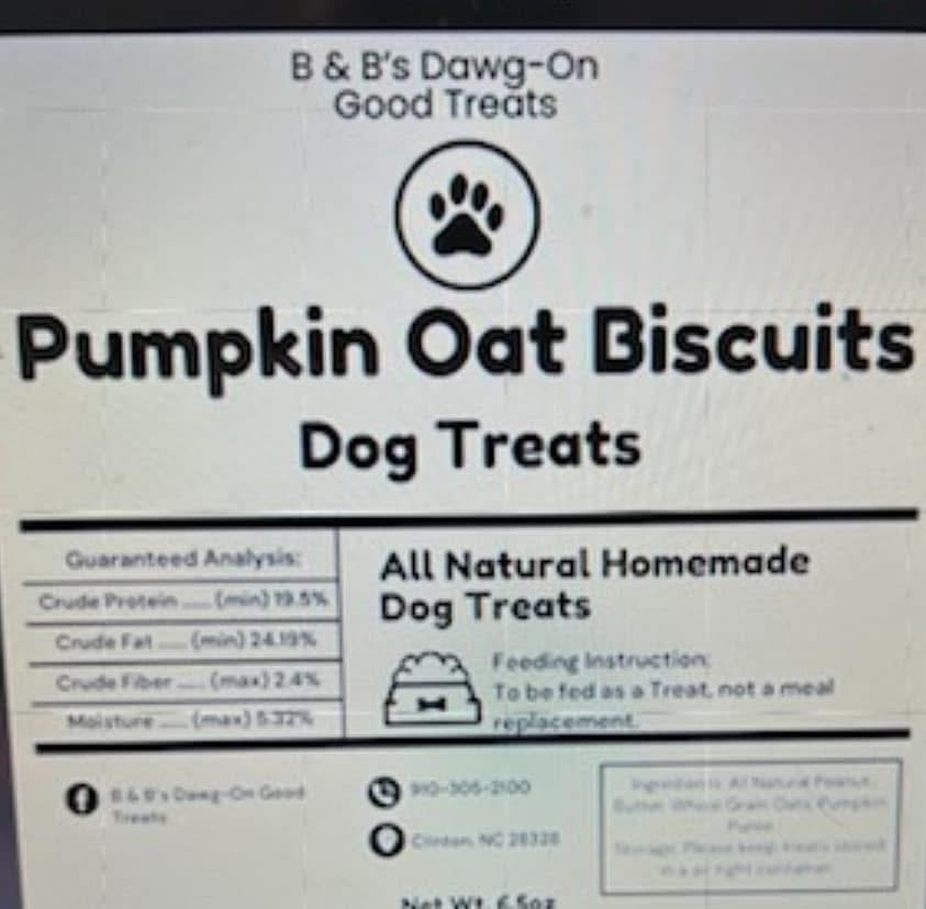 B&B Pumpkin Oat Biscuits Dog Treats 4oz