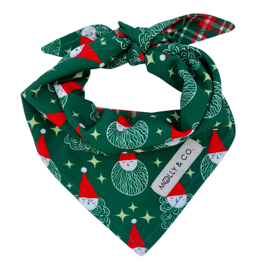 Santa + Royal Stewart Plaid - Reversible Dog Bandana