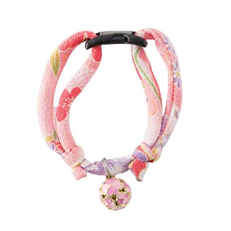 Necoichi Cat Collar Chirimen W/ Bell Pink