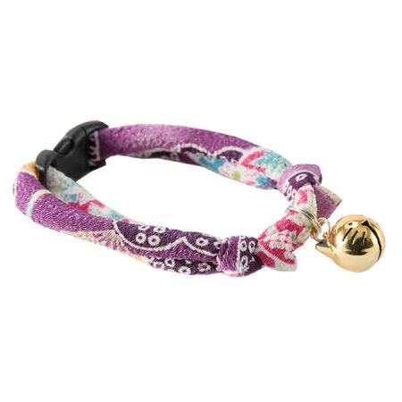 Necoichi Cat Collar Chirimen Hanabi w/ Cat Bell Purple