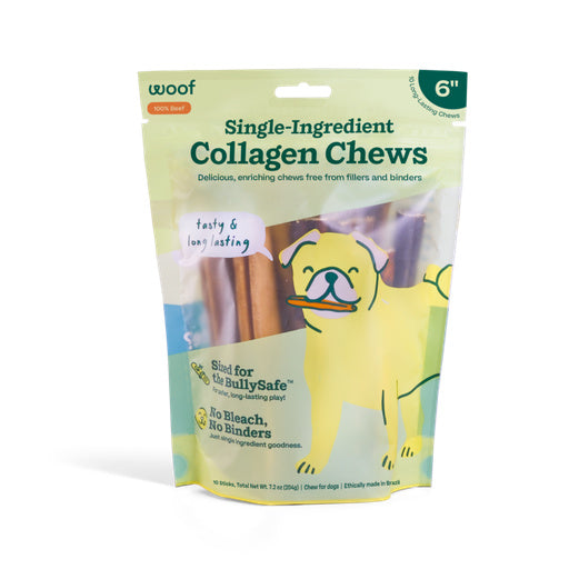 Woof Dog Treat Bully Safe Chews Collagen 6in 10/Pack