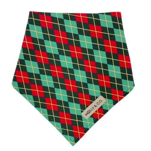 Evergreen Argyle + Nutcracker - Reversible Dog Bandana