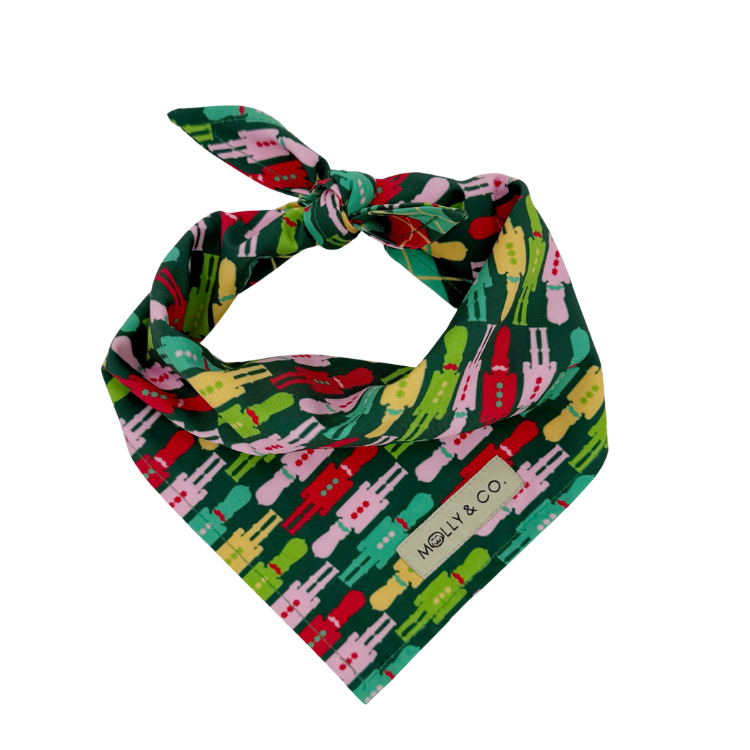 Evergreen Argyle + Nutcracker - Reversible Dog Bandana