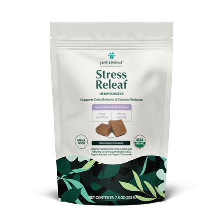 Pet Releaf Dog Supplement CBD Dog Edibites Stress Releaf Peanut Butter & Carob Small 7.5 oz