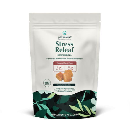 Pet Releaf Dog Supplement CBD Dog Edibites Stress Releaf Peppered Bacon Small 7.5 oz