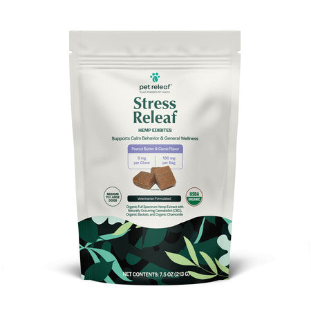Pet Releaf Dog Supplement CBD Dog Edibites Stress Releaf Peanut Butter & Carob Large 7.5 oz