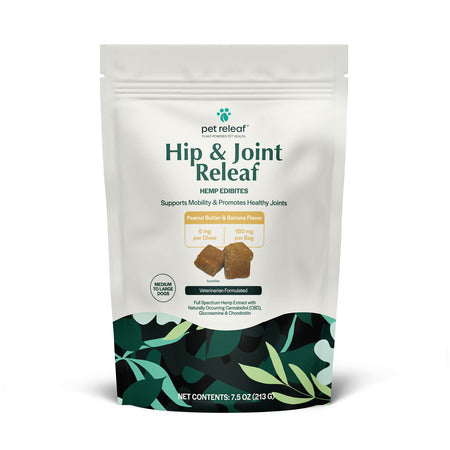 Pet Releaf Dog Supplement CBD Dog Edibites Hip & Joint Releaf Peanut Butter & Banana Large 7.5 oz