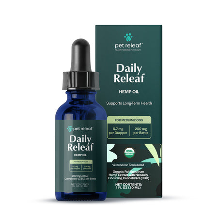Pet Releaf Dog Supplement CBD Organic Hemp Oil Daily Releaf 200 mg 1 oz