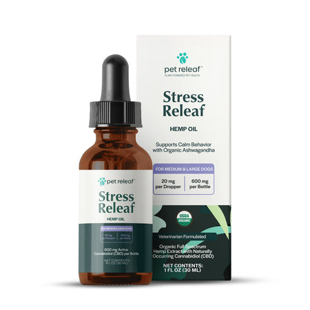Pet Releaf Dog Supplement CBD Organic Hemp Oil Stress Releaf 600 mg 1 oz