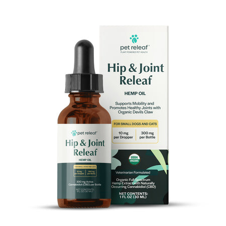 Pet Releaf Dog Supplement CBD Organic Hemp Oil Hip & Joint Releaf 300 mg 1 oz