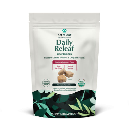 Pet Releaf Dog Supplement CBD Dog Edibites Daily Releaf Blueberry & Cranberry Large 7.5 oz