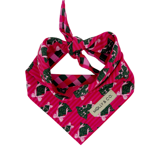 Sugarplum Trees + Giftwrap Plaid - Reversible Dog Bandana