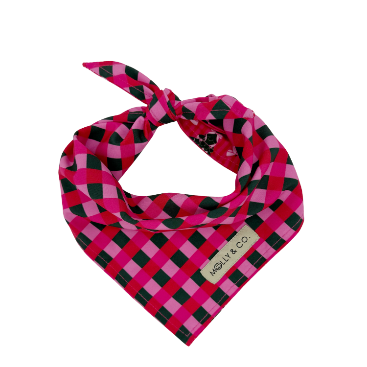 Sugarplum Trees + Giftwrap Plaid - Reversible Dog Bandana